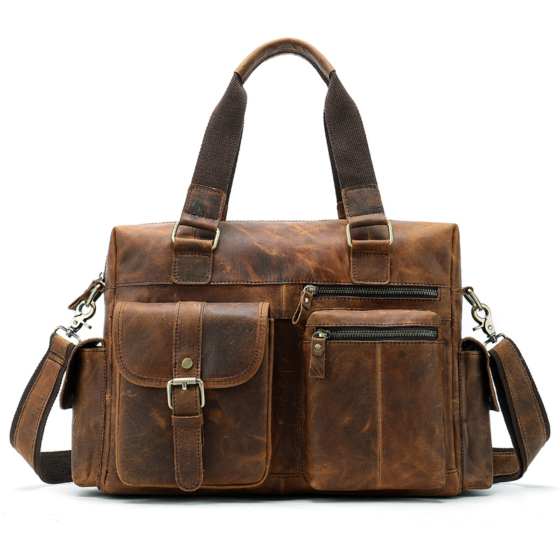 Vintage Laptop Bags In 100 Premium Slim Brown genuine Leather Briefcase For Men 8537