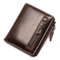 Men's Leather Wallets Drop Shipping Brand Short top grain Cow hide Retro Zip Clutch Wallets  bag 6046